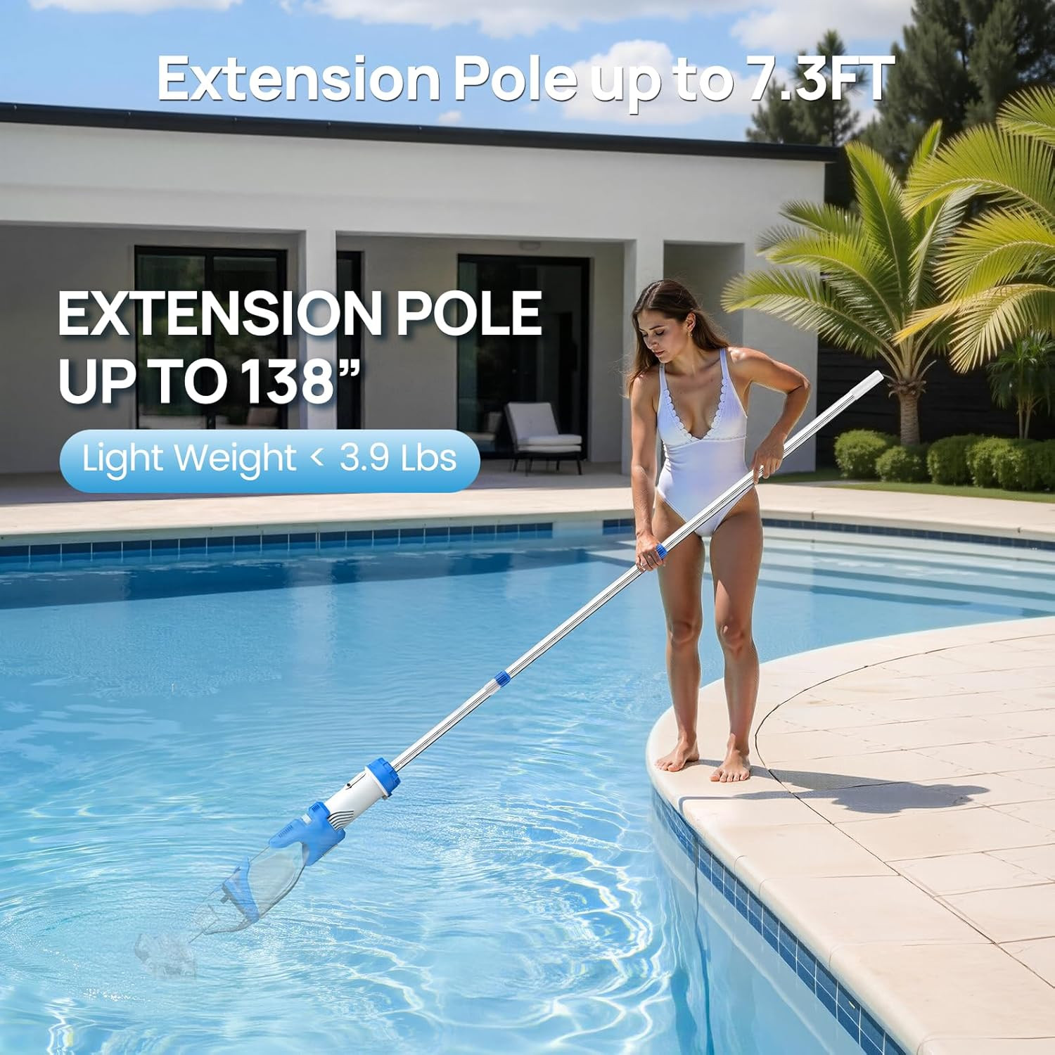 Upgraded Pool Vacuum for above Ground & Inground Pool, 75-Min Runtime, 113&Prime; (9.4