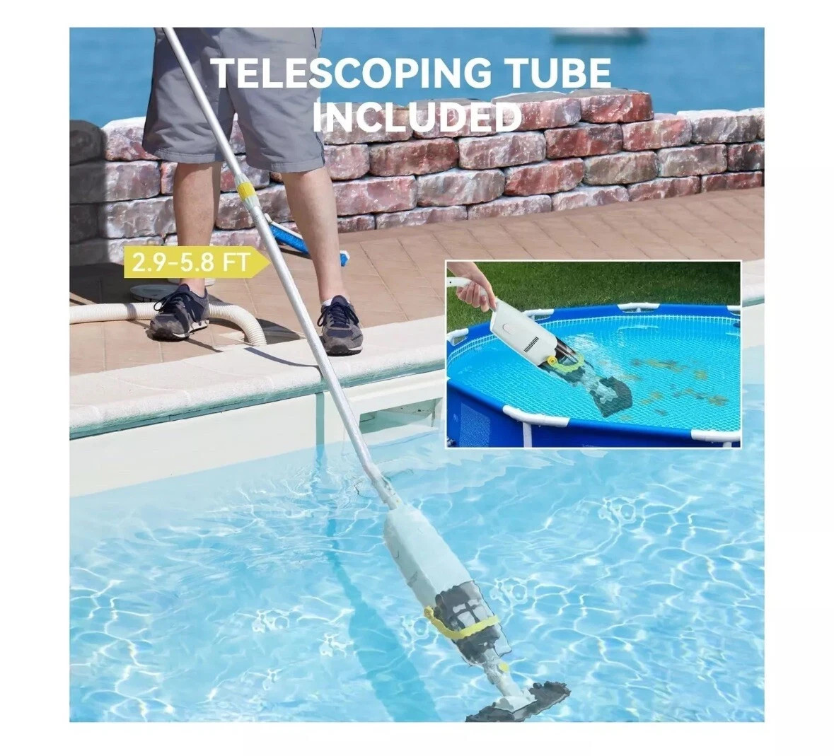 Lydsto Handheld Pool Vacuum with Telescopic Pole, Cordless Rechargeable