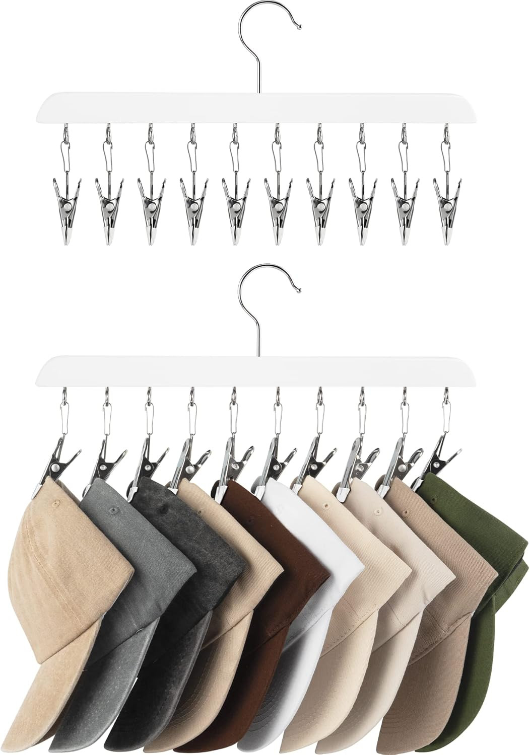 Estante sombreros organizador armario 2 pzs clips acero inoxidable gorras blanco