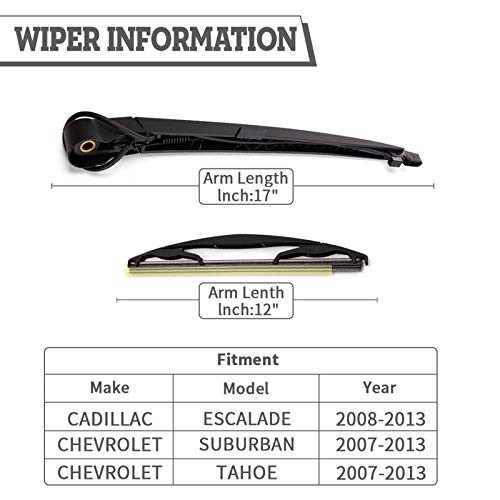Rear Wiper Arm Blade Kit,Exact-Fit Replacement for 2007-2014 Chevrolet Chevy