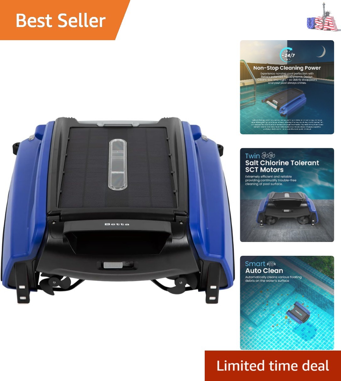 SE Solar Powered Automatic Robotic Pool Surface Skimmer Cleaner with 24/7 Con…