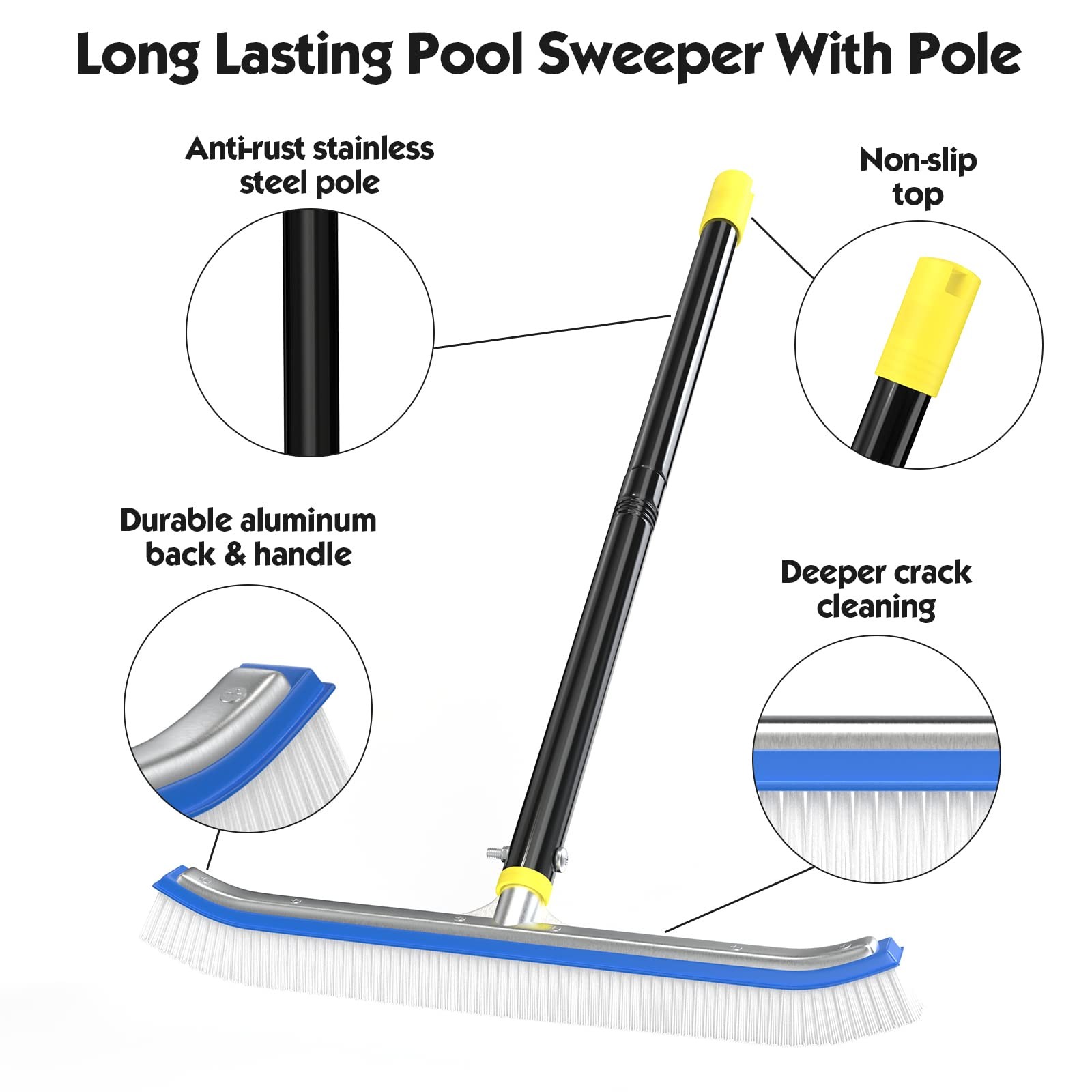 8FT Pool Brush with Adjustable Pole, 18&Prime; Nylon Bristles for Wall & Floor