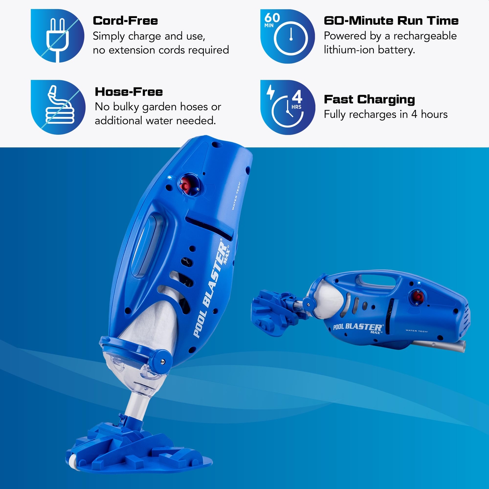 Max Cordless Pool Vacuum For Deep Cleaning & Strong Suction Handheld Rechargeabl