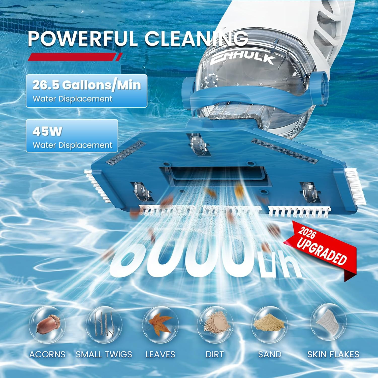 PC68 Cordless Pool Vacuum, Upgraded 26.5 GPM Beast-Level Suction, 6&prime; Extension P