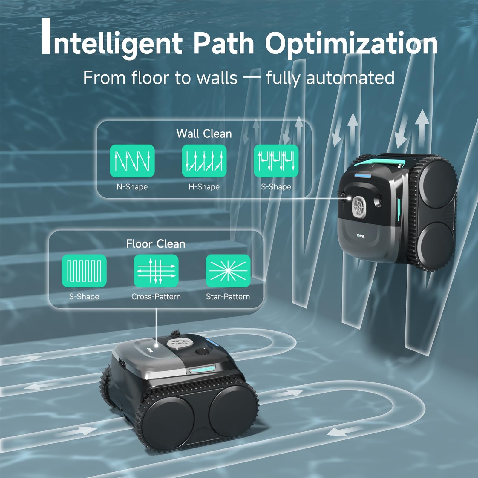 WYBOT C2 Cordless Robotic Pool Cleaner, Vacuum for Inground Glossy Black