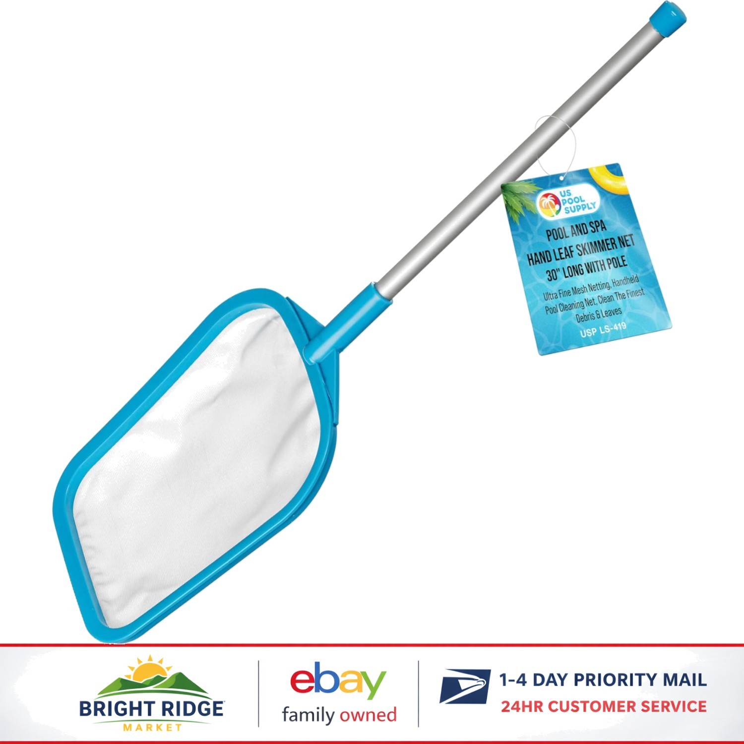 Compact Handheld Leaf Skimmer Net for Above-Ground and Inflatable Pools