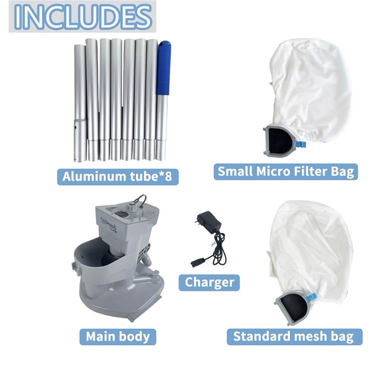 Cordless Pool Vacuum Handheld Rechargeable Pool Cleaner 11.1V 60 Minute Runtime