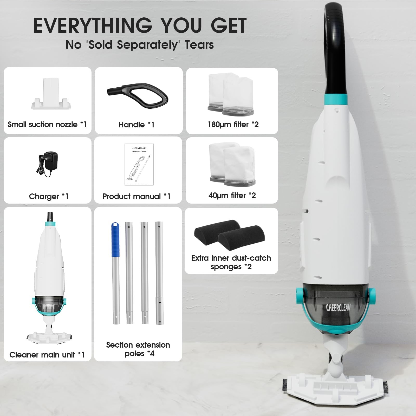 Cordless Handheld Pool Vacuum for Above Ground Pools – Upgraded 26.5GPM Real …