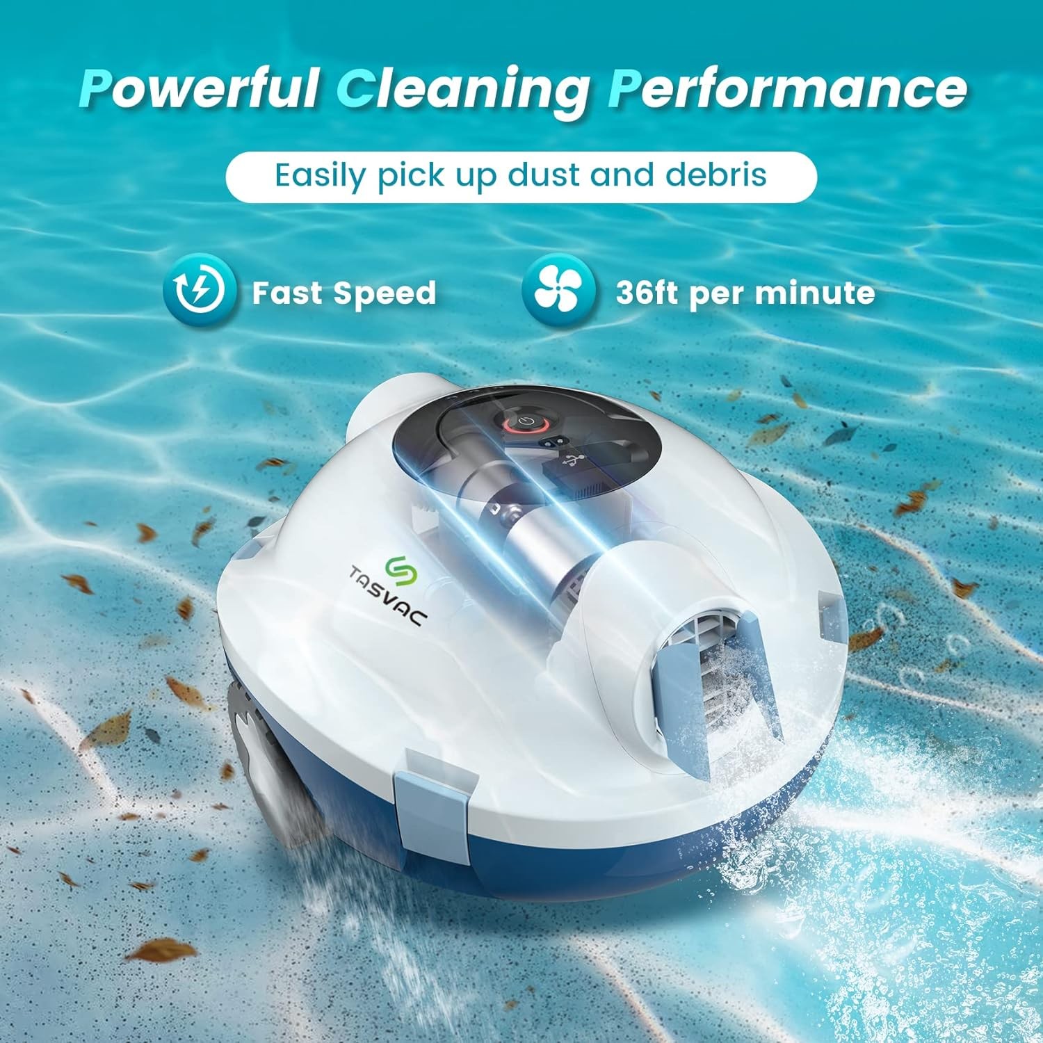 TASVAC Automatic Cordless Robotic Pool Cleaner, 90 Mins Runtime