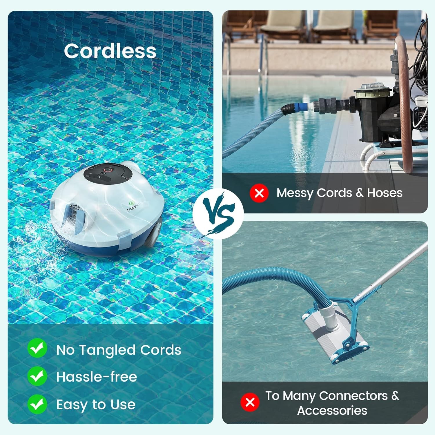 TASVAC Automatic Cordless Robotic Pool Cleaner, 90 Mins Runtime
