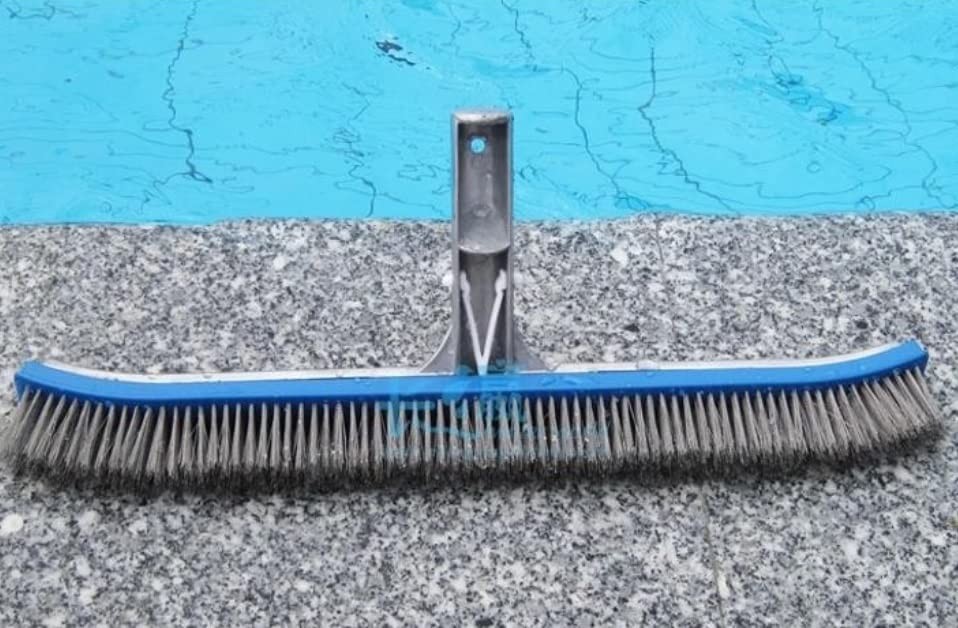 18&Prime; Heavy Duty Pool Brush Head – Stainless Steel Bristles, Curved Ends, EZ Clip,