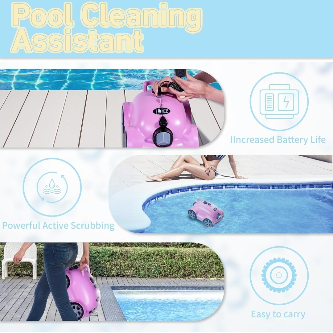 Hinice Cordless Robotic Pool Cleaner,Automatic Pool Vacuum Robot up to 2153 Sq F