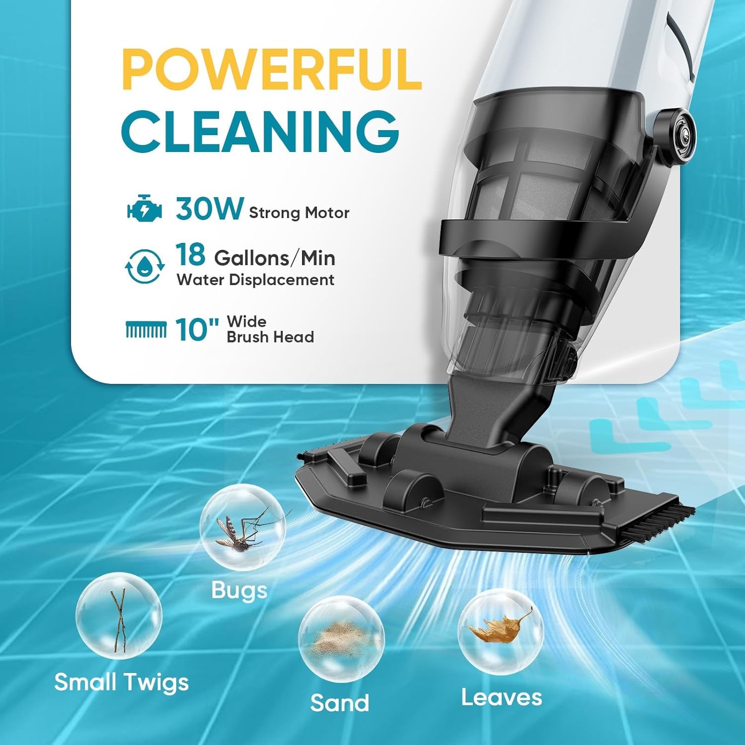 Cordless Pool Vacuum for above Ground and Inground Pools, 18 GPM Powerful Suctio