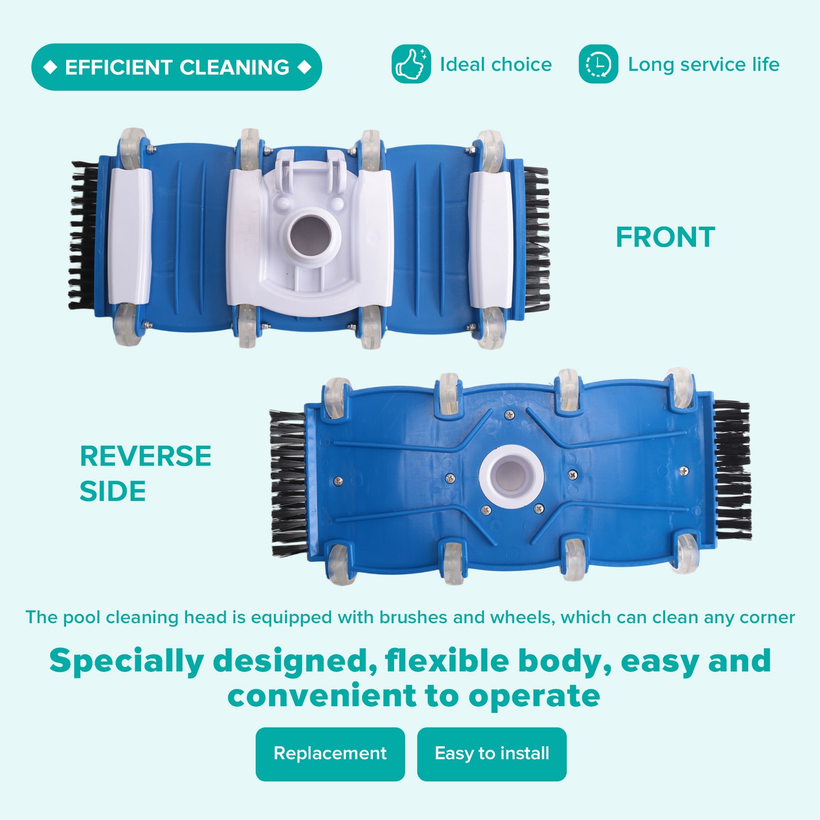Side Brushed Pool Vacuum Head with Wheels and Swivel Handle Hose Connection3268