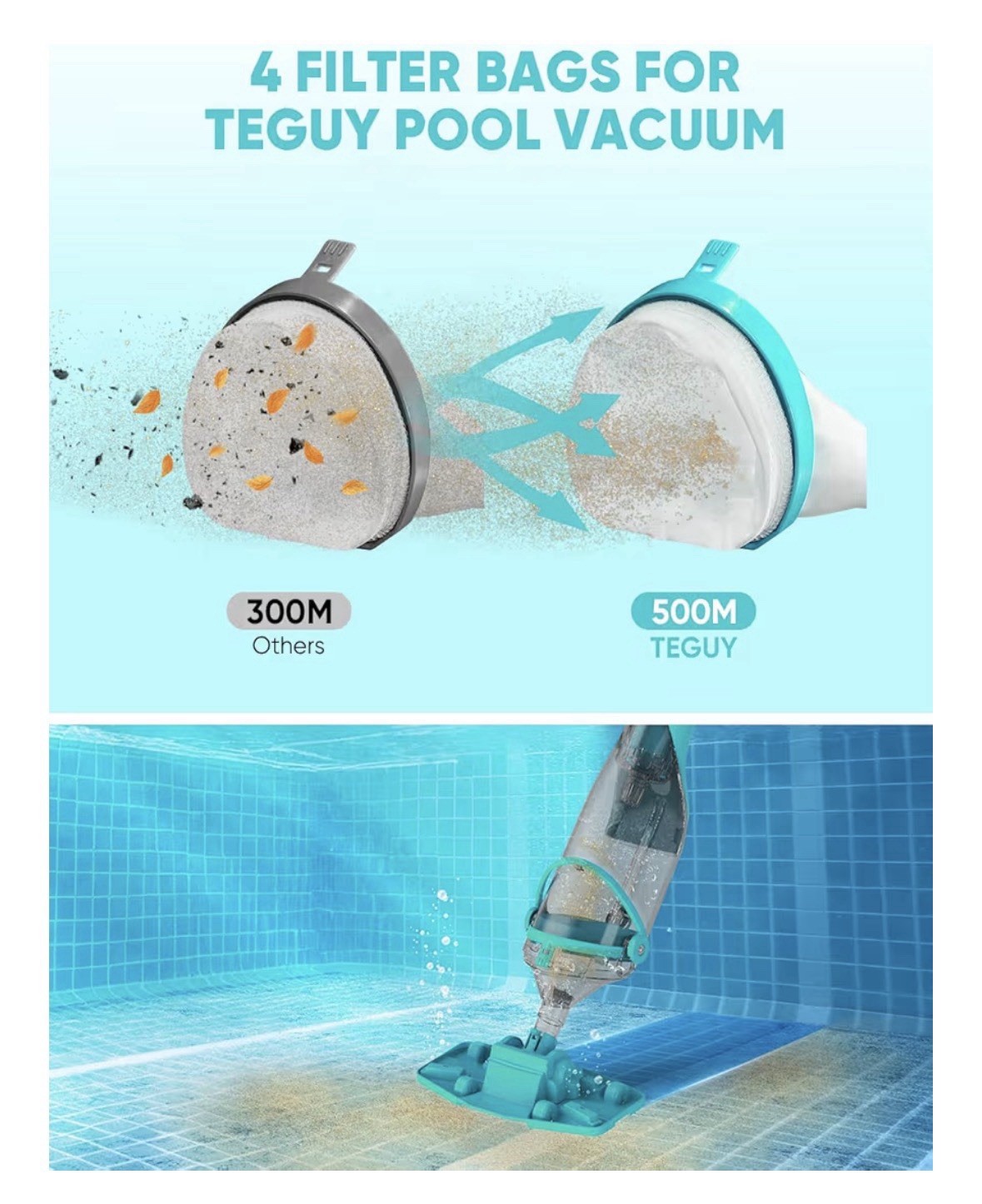 Cordless Rechargeable Pool Vacuum Handheld Cleaner w/ Telescopic Pole Hot Tub
