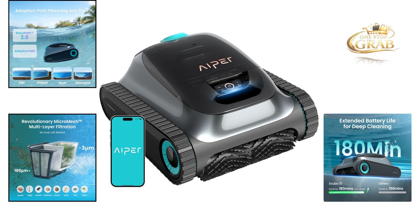 Scuba S1 Robotic Pool Cleaner Waterline Wall Dual Filtration App Control