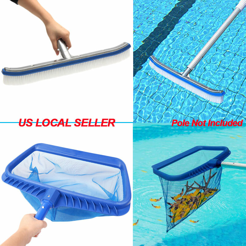 Pool Maintenance Cleaning Kit Skimmer Net Leaf Rake & 18&Prime; Brush Head Cleaner US