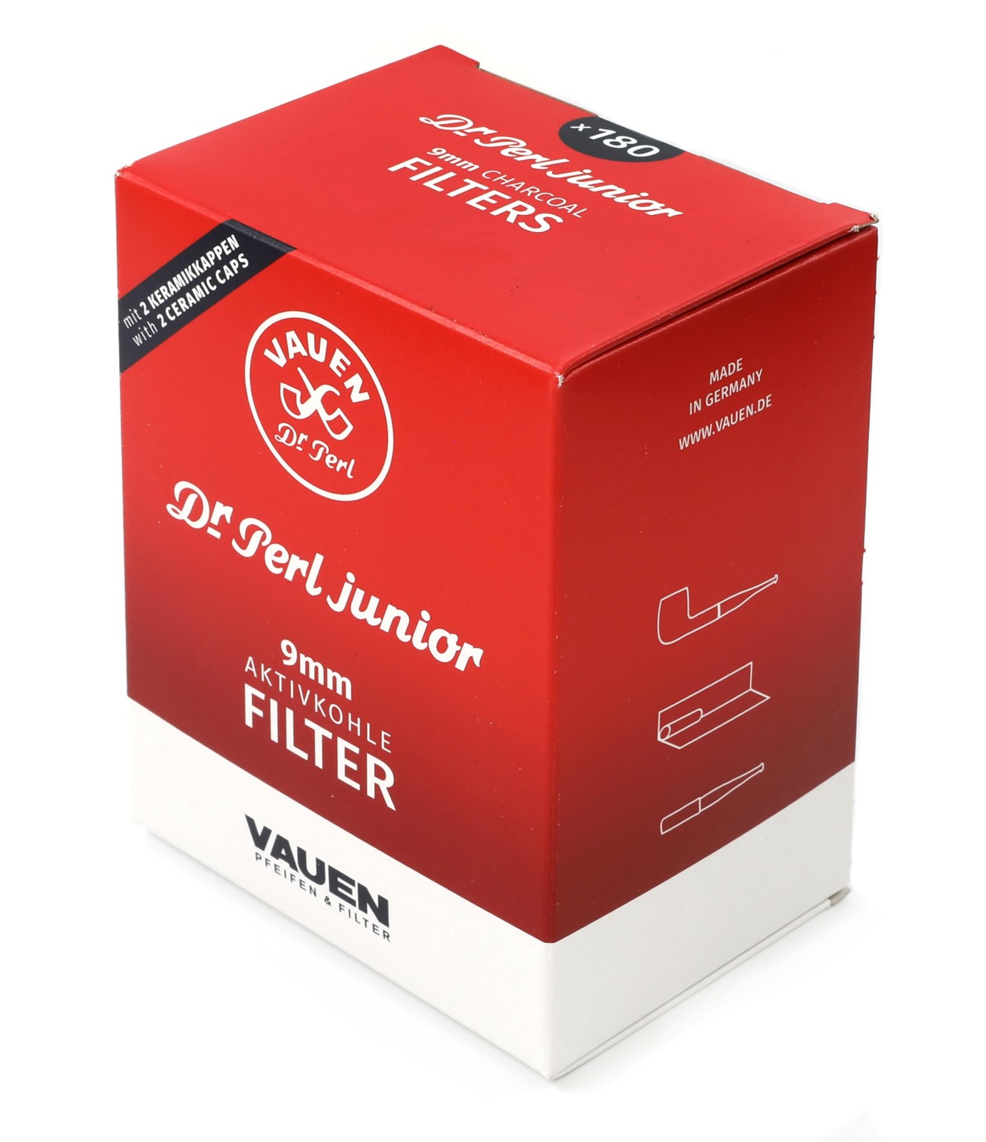 VAUEN Dr. Perl Junior 9mm Charcoal Pipe Filters, 180 1.4&Prime; x x 0.4&Prime;, red