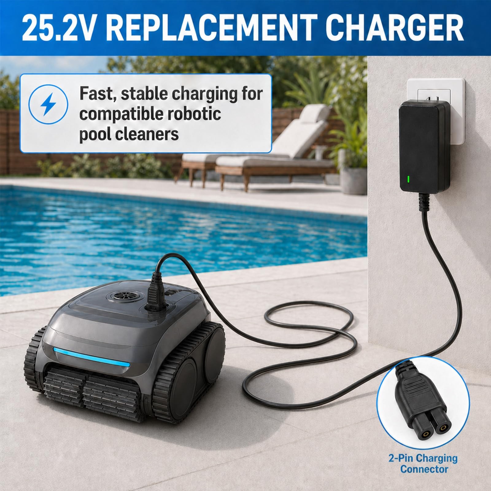 25.2V Quick Charger for Wybot Cordless Robotic Pool Vacuum C1 C2 C2B OS7010C,…