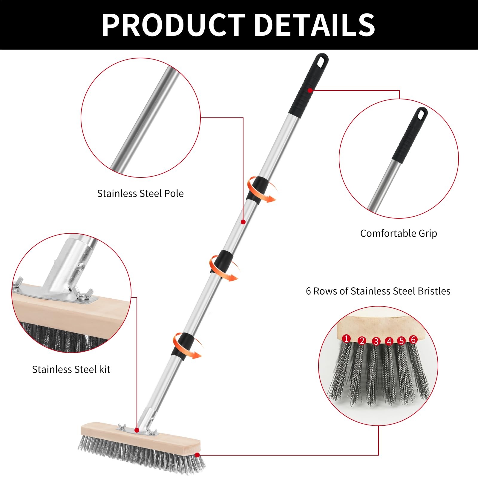 Stainless Steel Wire Scrub Brush with Long Handle, Heavy Duty Floor Scrubber …