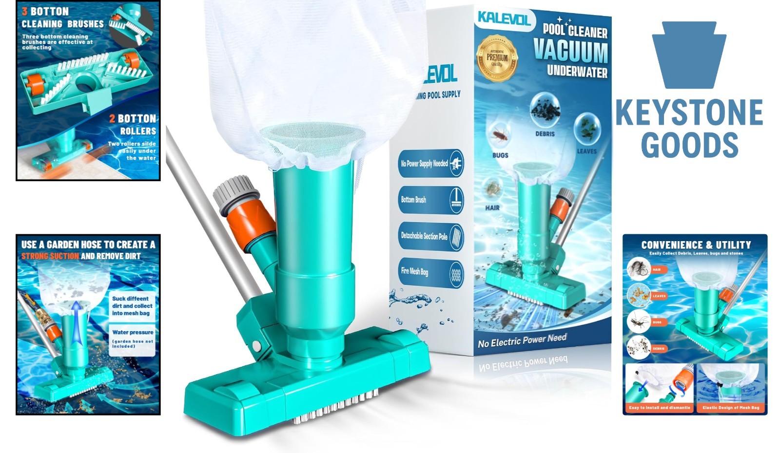 Light Green Manual Pool Vacuum Cleaner for Above Ground & Inground Pools