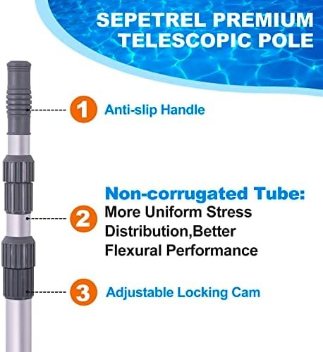 Sepetrel Pool Pole – Professional 15 Foot Telescoping Swimming Pool Cleaning …