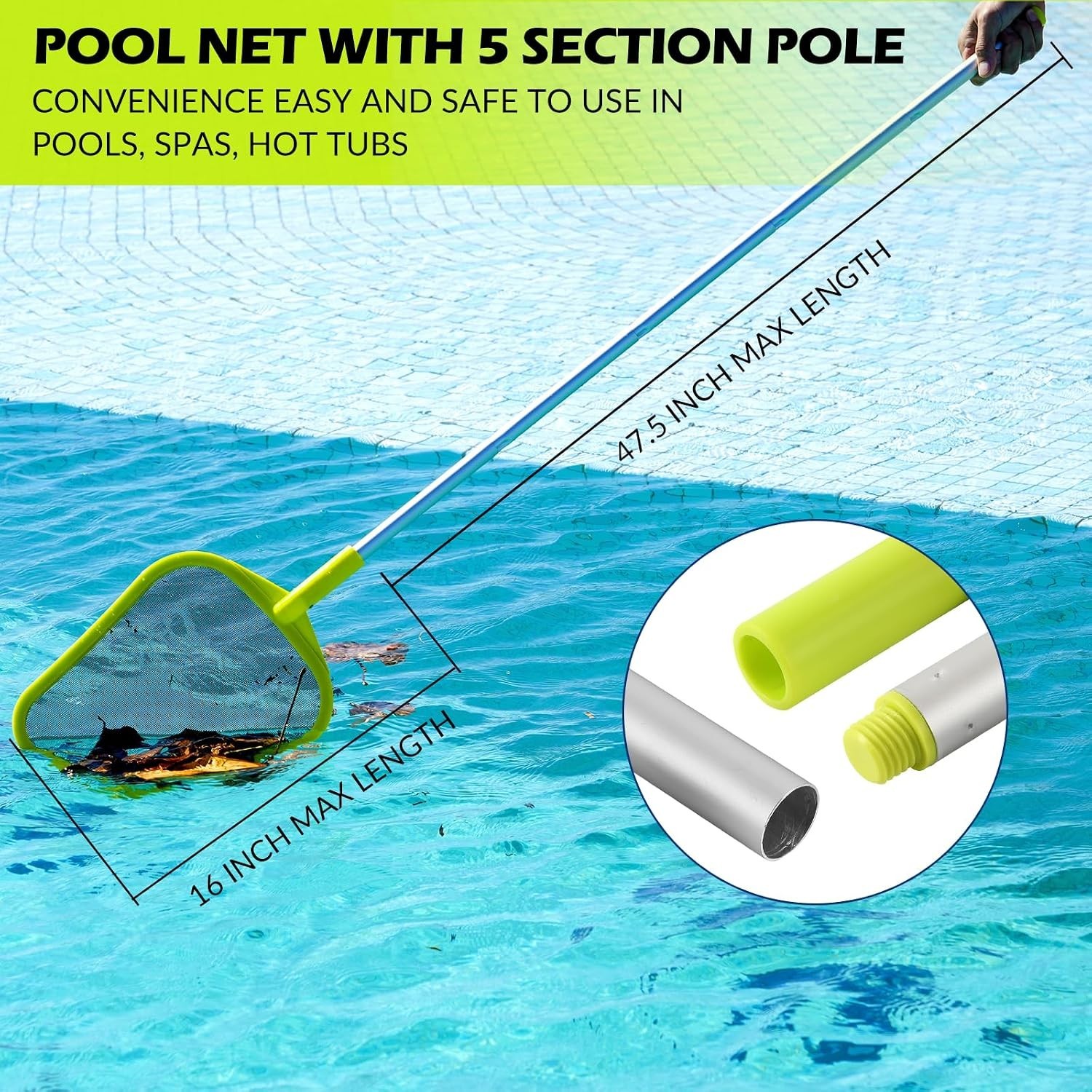 Pool Skimmer – Pool Skimmer net with pole, 5 Section AdjustableTelescopic Alu…