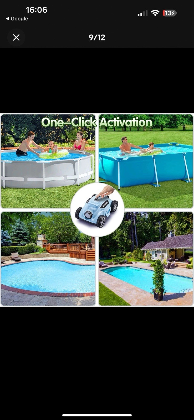 Robotic Pool Cleaner 110 Mins Auto-Parking Rechargeable Automatic 50 Feet Blue