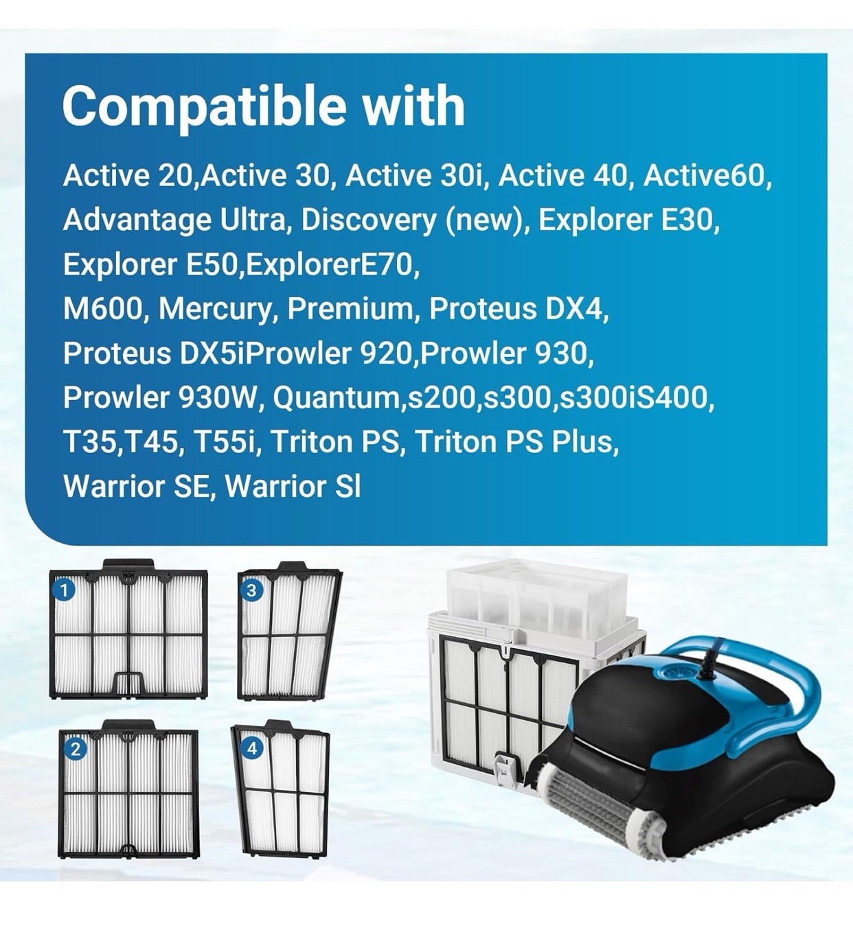 Ultra-Fine Filter Panels for Dolphin S200 S300 Proteus DX4 Active 20 Prowler 920