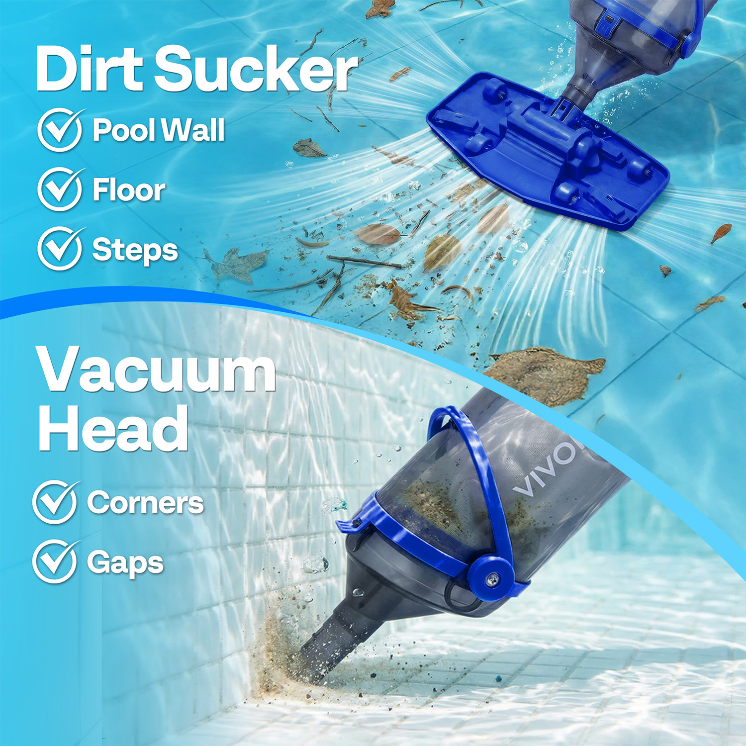 Cordless Pool Vacuum with Telescopic & Extension Poles 9.12ft, 18.5 GPM Suction