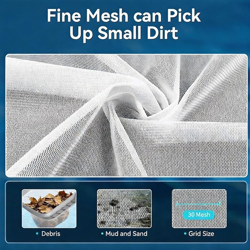 Heavy Duty Pool Leaf Skimmer Fine Mesh Net Rubber Handle Inground Above Ground