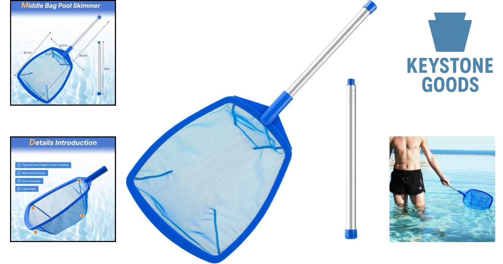 26.3&Prime; Ultra Fine Mesh Pool & Spa Skimmer Net with Aluminum Pole