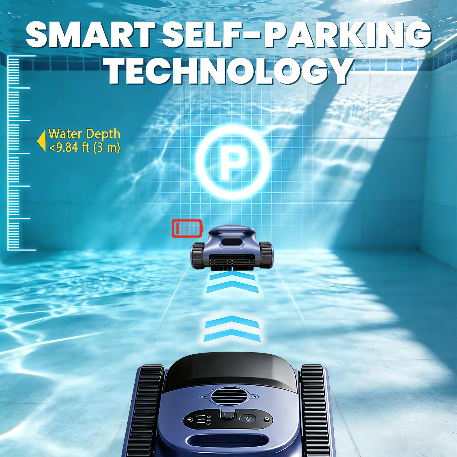 Cordless Robotic Pool Vacuum 120W | Sonar Navigation | Track Drive | Wall Climb