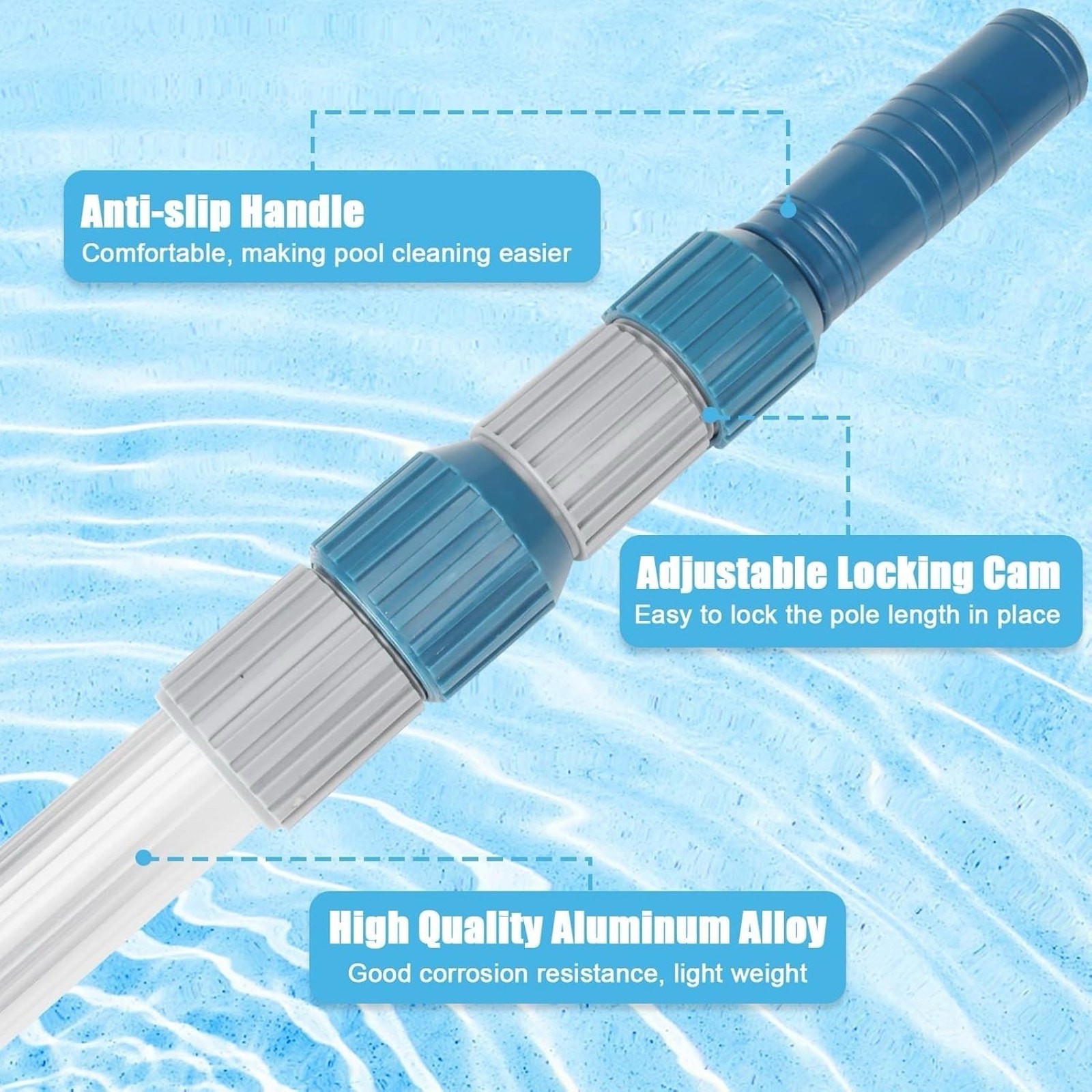 Professional 16 Foot Telescopic Aluminum Swimming Pool Pole – Attach Pool Tools
