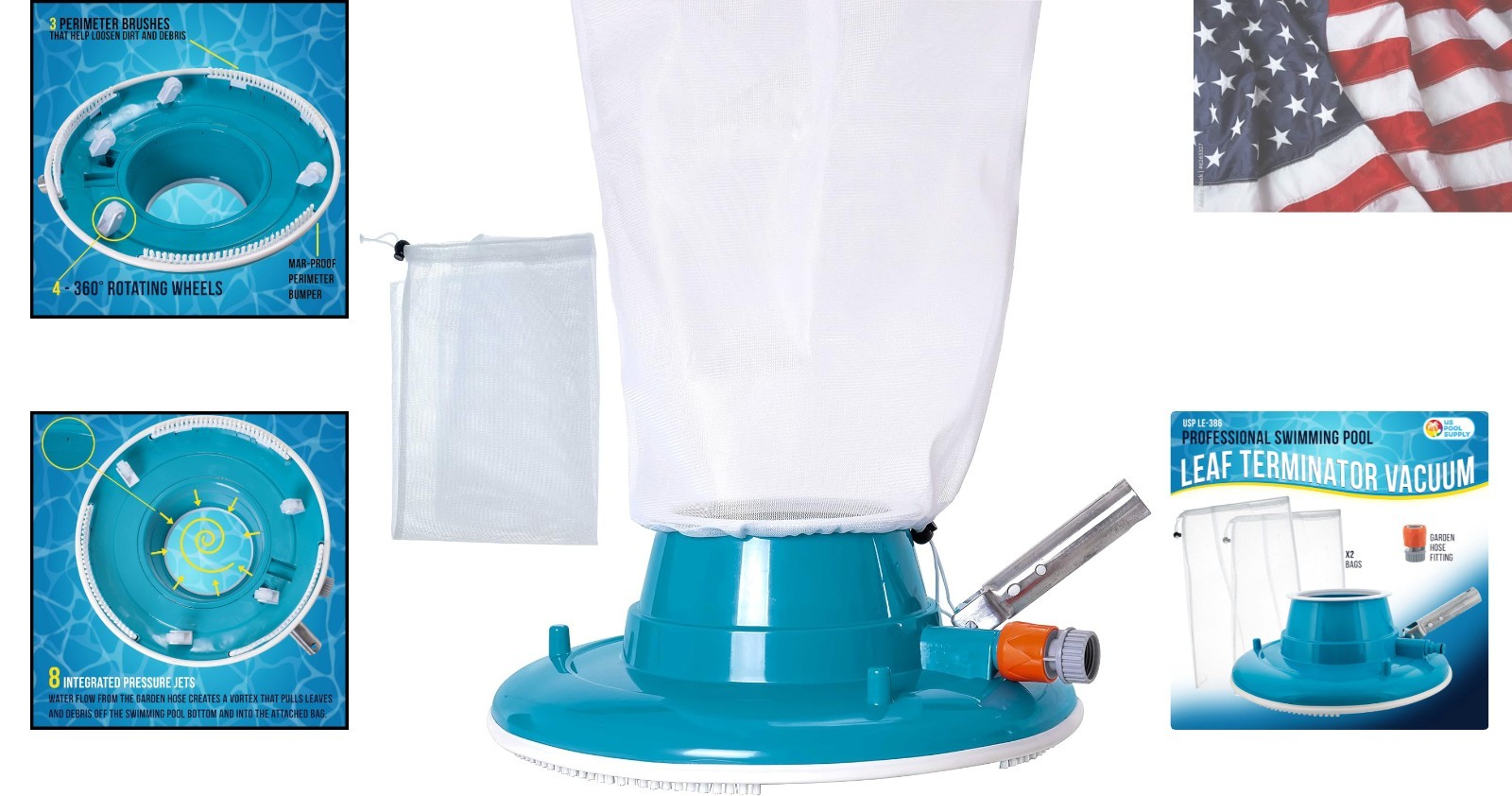 All-Purpose Pool Leaf Terminator Vacuum – 15&Prime; ABS Body & 2 Reusable Debris Bags