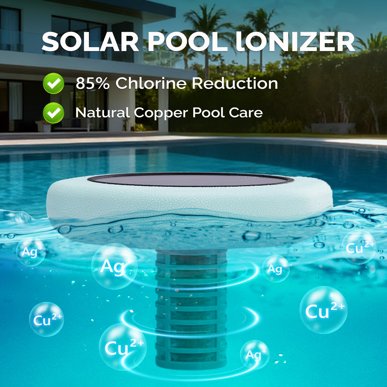 Solar Copper Pool Ionizer for Water Clarification Above Ground Inground Pool