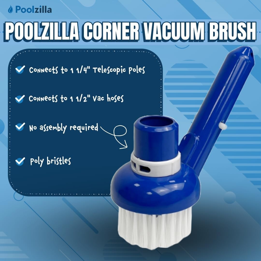 Pool Corner Vacuum Brush with Adjustable Ring for Concrete Vinyl Pools