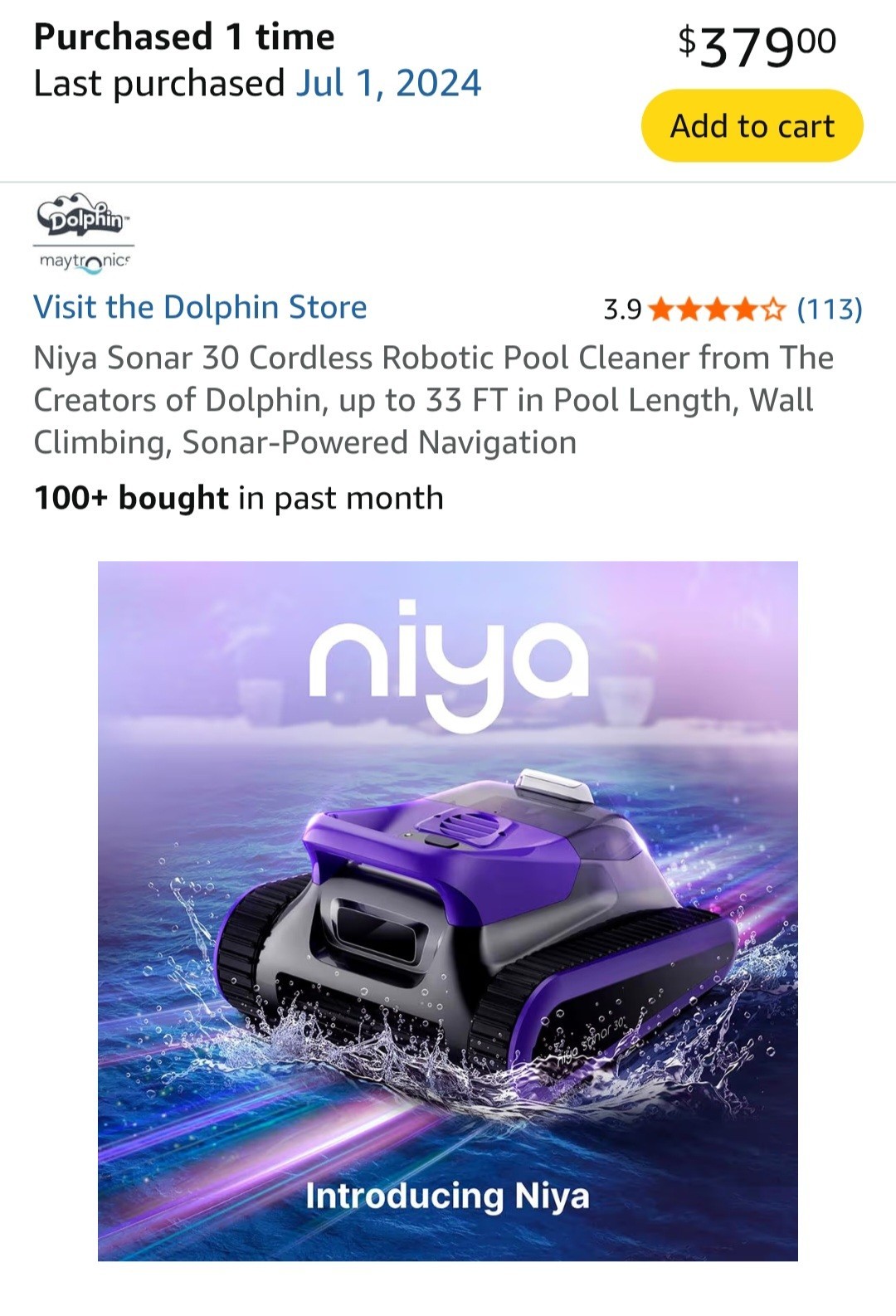 Niya Sonar 30 Cordless Robotic Pool Cleaner