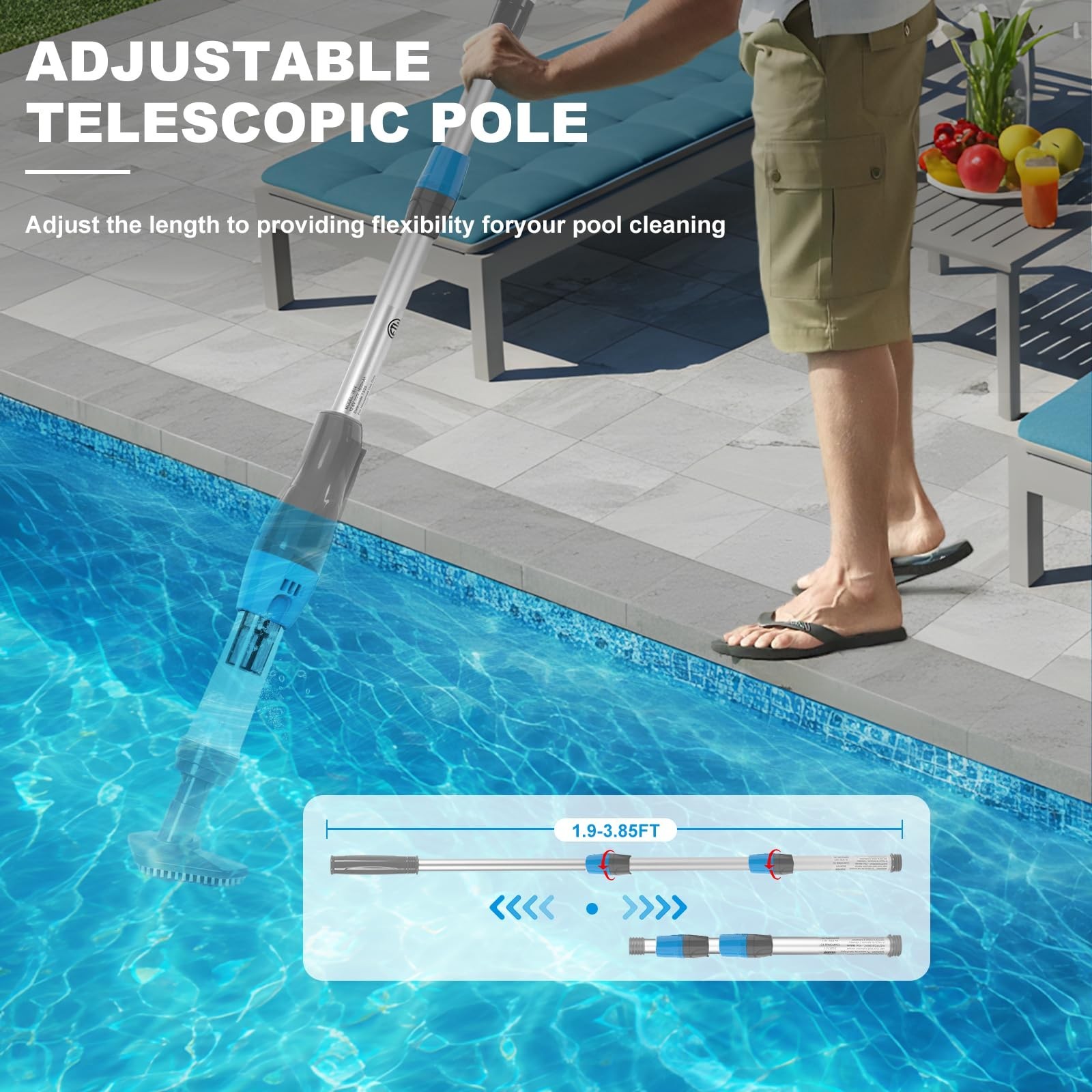 4-in-1 Cordless Rechargeable Pool Vacuum for Spa & Hot Tub, 90 Min Run Time, 12