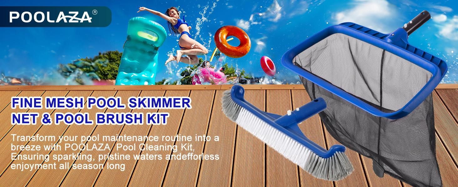 Fine Mesh Pool Skimmer Net & Pool Brush Kit, Durable Pool Cleaning Kit Includes