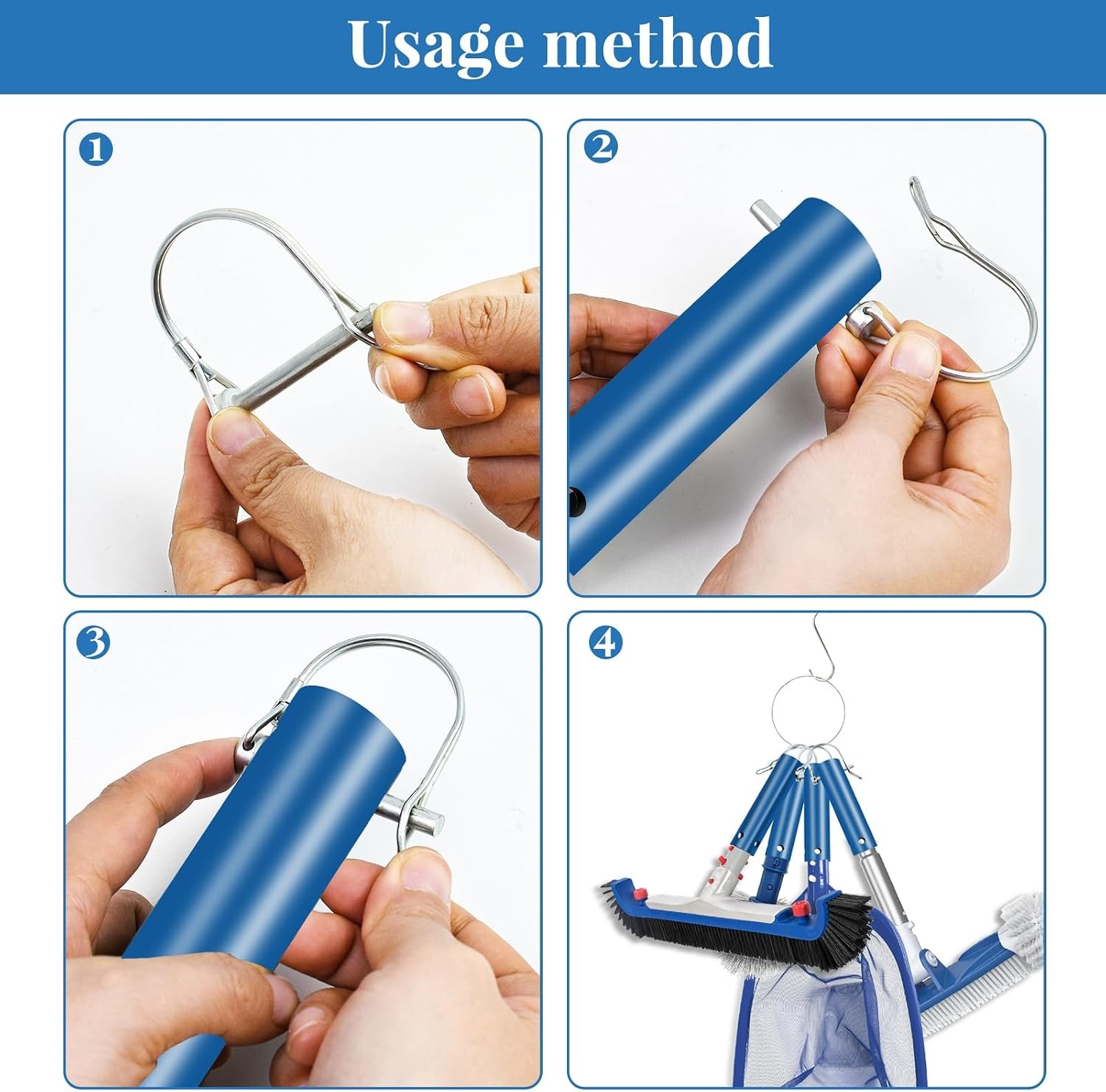 4 Pack Skimmer Holder Pool Tool Organizer Blue