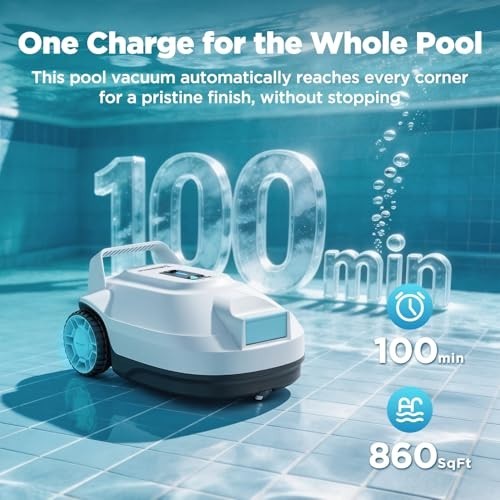 Robotic Pool Cleaner, Cordless Automatic Pool Vacuum for Above Ground & Inground