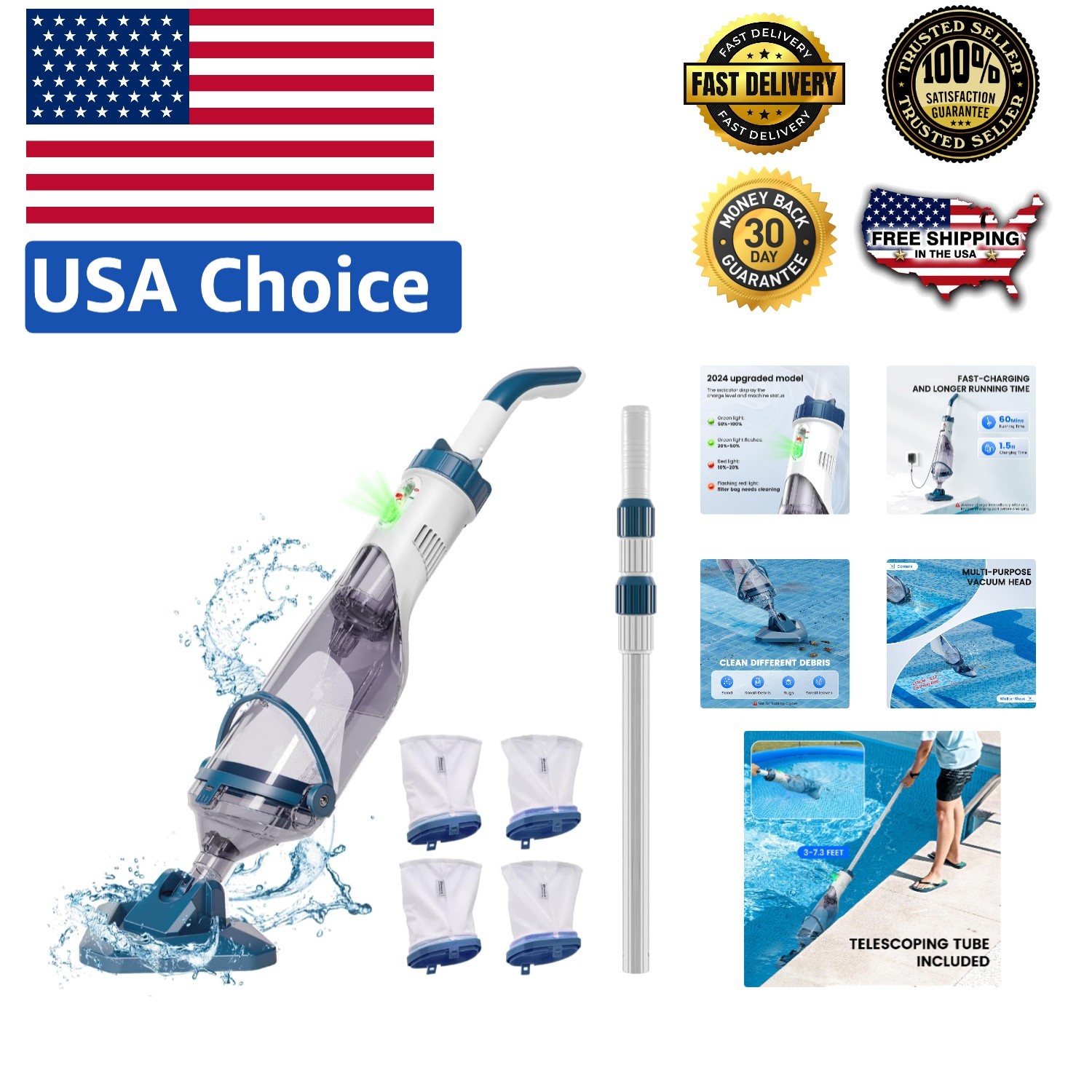 Rechargeable Cordless Pool Vacuum for Effortless Above & Inground Cleaning
