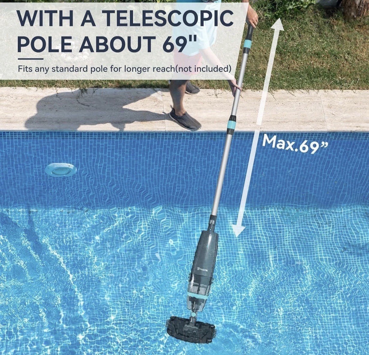 PoolMr Cordless Handheld Pool Vacuum Rechargeable Cleaner 18.5 GPM 60Min