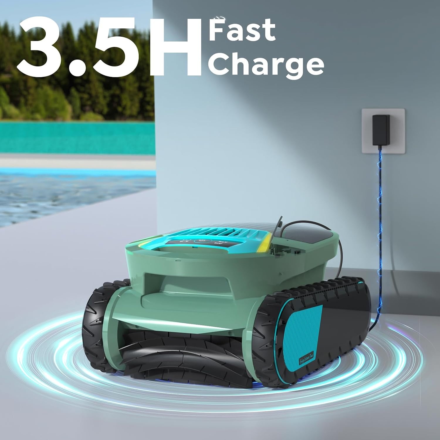 track cordless Pleco Pro Robotic Pool Cleaner Vacuum Smart Floor Wall Waterline
