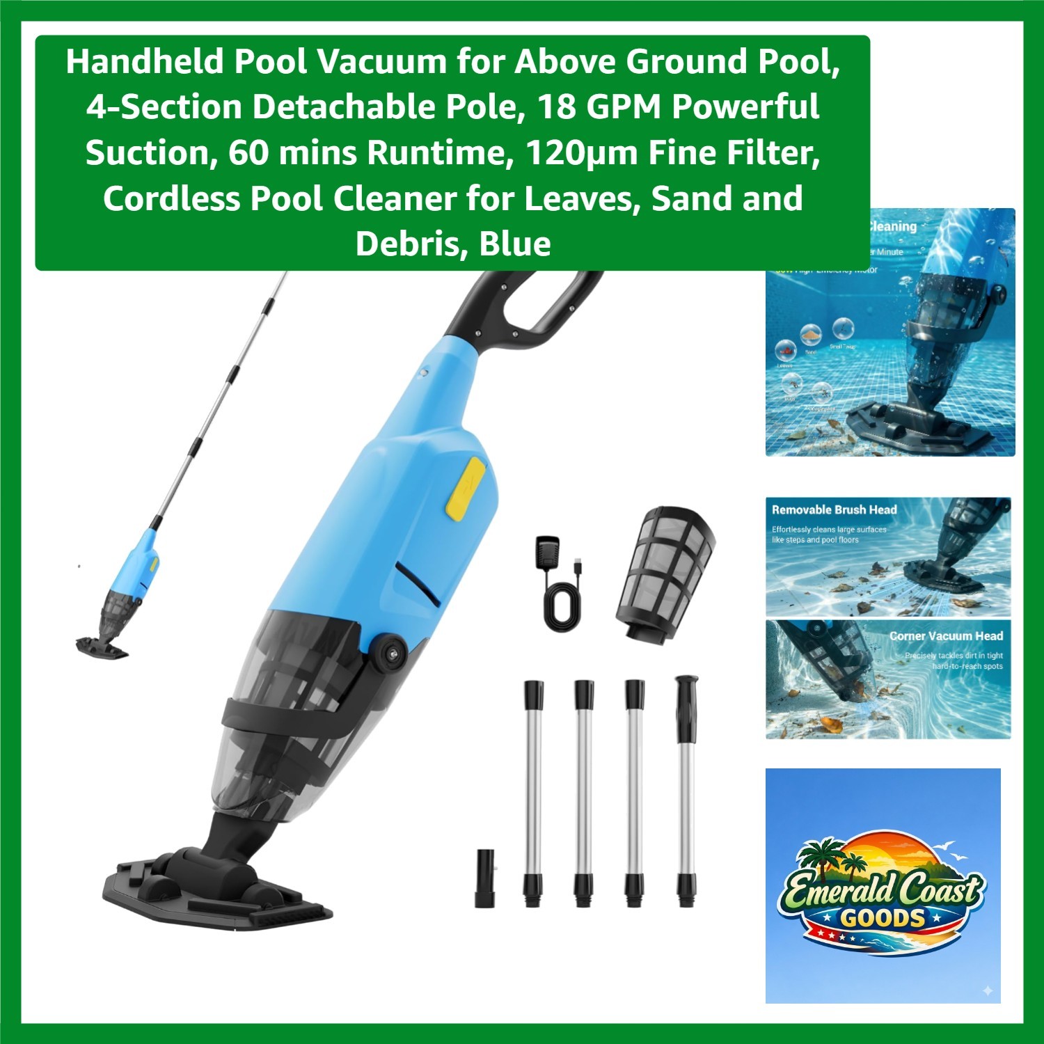 Effortless Above Ground Pool Cleaning: 18 GPM Suction & 4-Section Pole Design
