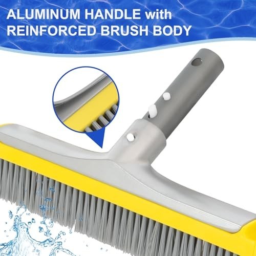 20 Inch Pool Brush Heavy Duty BPT Bristles Aluminum Handle Curved Ends Inground