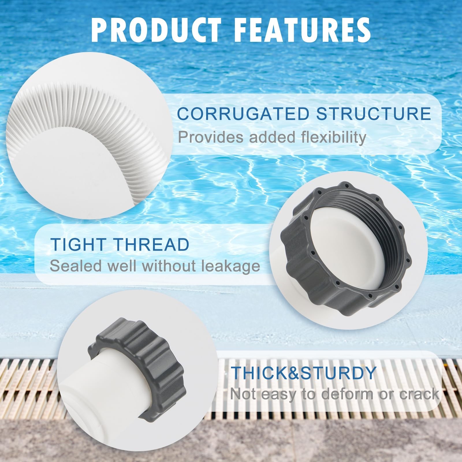 HOMNUTS Pool Hoses for Above Ground 1.5’’ Diameter 59&Prime; Long 1.5inx59in, White