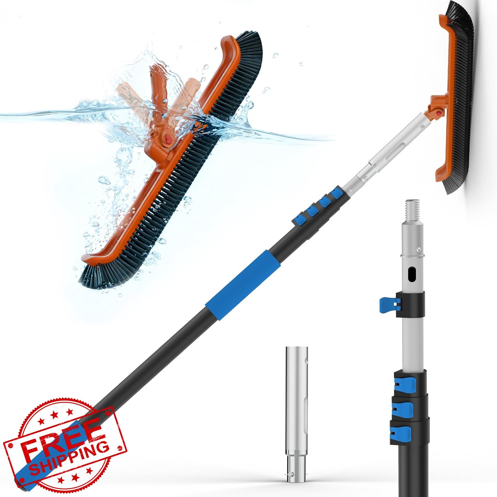 SKGPOLE Pool Pole 16FT Telescopic with 19&Prime; Brush Head