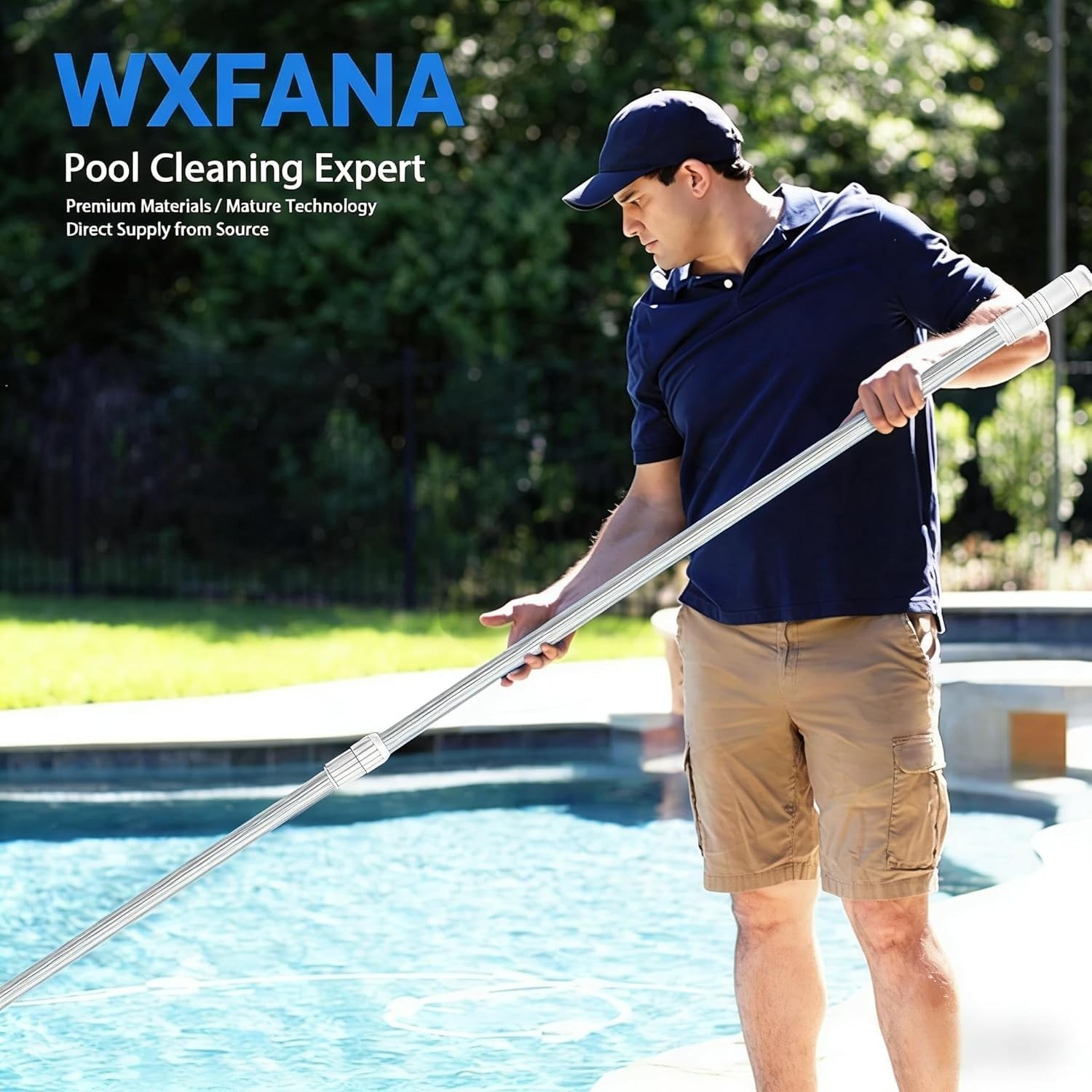15FT Telescopic Pool Pole, Pool Skimmer Pole Heavy Duty, Adjustable 3 Piece E…